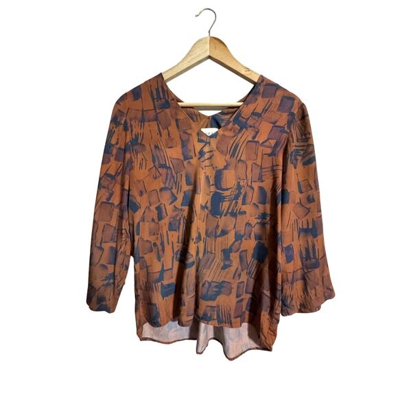 Wrap London 3/4 Sleeve Navy Rust Silk Blend Blouse Size 6 - Picture 1 of 5